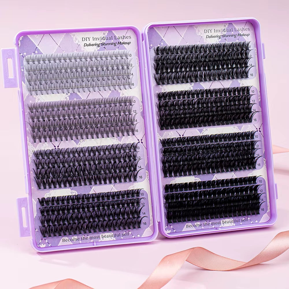 DIY Lash Extension Kit 10-100D Lash Clusters Individual Eyelashes Kit with Lash Bond and Seal Wispy Natural Lashes