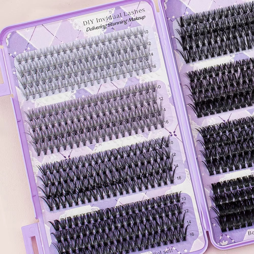 DIY Lash Extension Kit 10-100D Lash Clusters Individual Eyelashes Kit with Lash Bond and Seal Wispy Natural Lashes