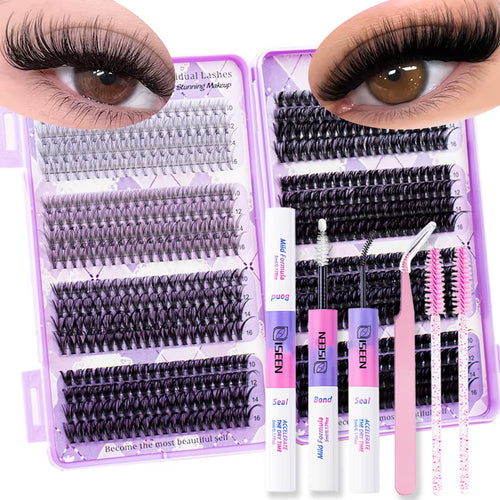 DIY Lash Extension Kit 10-100D Lash Clusters Individual Eyelashes Kit with Lash Bond and Seal Wispy Natural Lashes